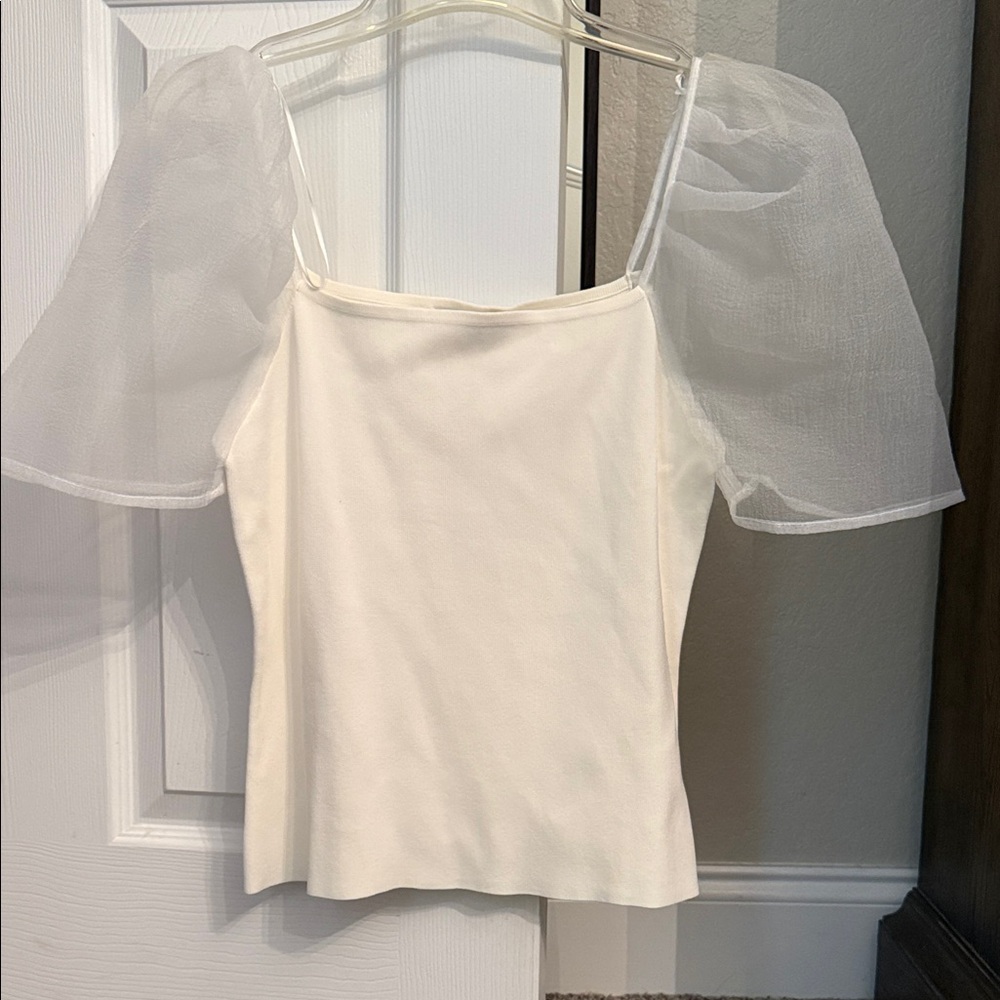 Vici Cream Sheer Puff Sleeve Blouse